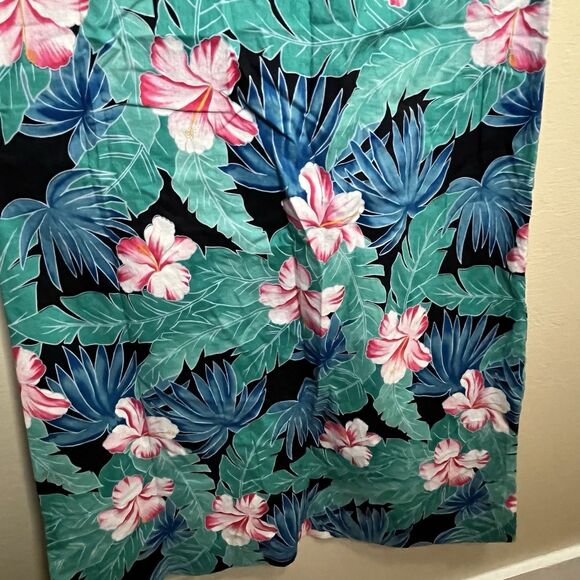 HiloHattie MuuMuu Sz M Teal Floral Tiki Lounge Vintage Luau Maxi Dress Camp - Picture 3 of 8